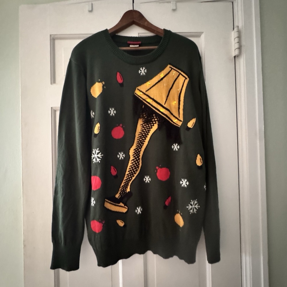 A Christmas Story Ugly Christmas Sweater Leg Lamp Lights Large Major Award